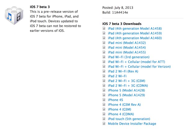 Apple publica la Beta 3 de iOS 7 para desarrolladores