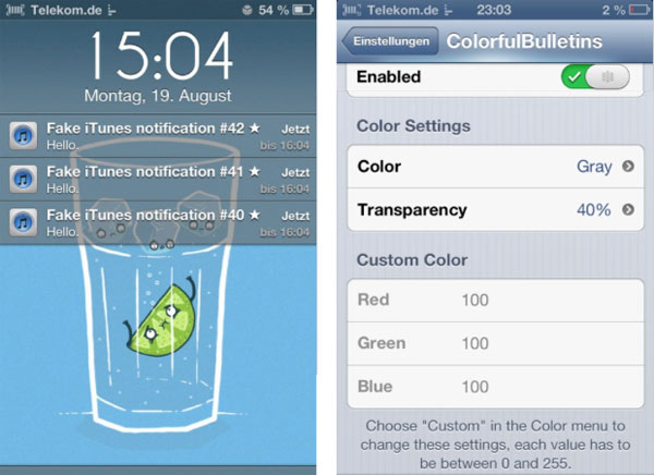 Tweak ColorfulBulletins para iPhone