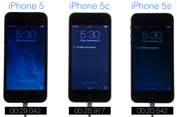 Comparativa de velocidad a la hora de arrancar el iPhone 5, iPhone 5C y iPhone 5S