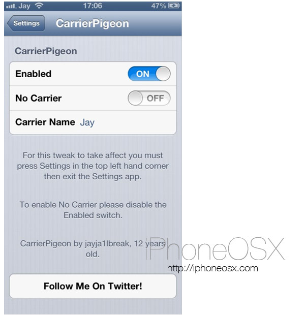 Tweak CarrierPigeon para iPhone