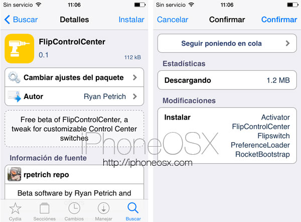 Tweak de Cydia FlipControlCenter para iPhone