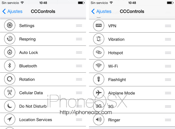 Tweak de Cydia CCControls para iPhone